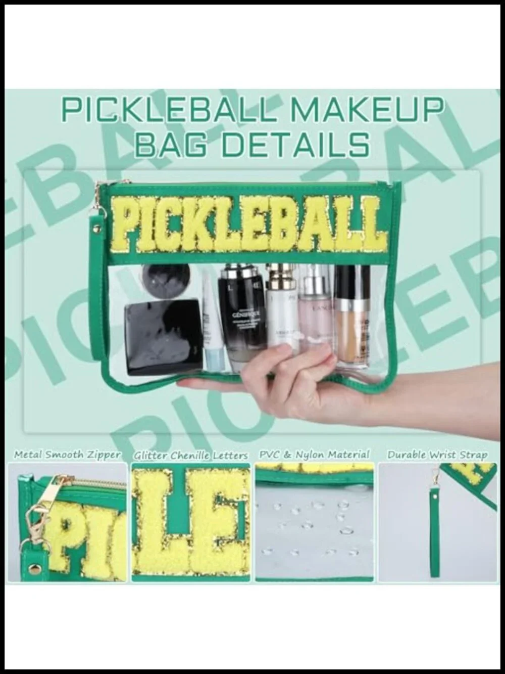 Pickleball Clear PVC Cosmetic Bag Set - 2 Pieces